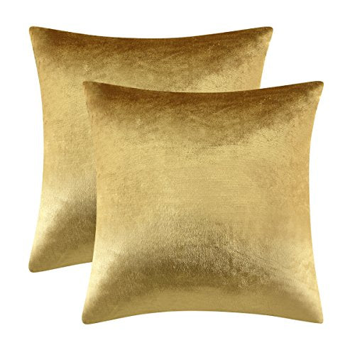 GIGIZAZA Gold Velvet Throw Pillow Covers 18x18, Pack of 2 Soft Cushion Covers