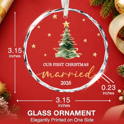 First Christmas Married Ornament 2026 - Bridal Gift, Mr & Mrs, Just Married, Variation: Married 08