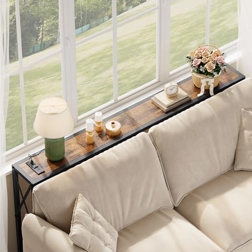 55-Inch Narrow Console Table with Charging Station and USB Ports, Brown