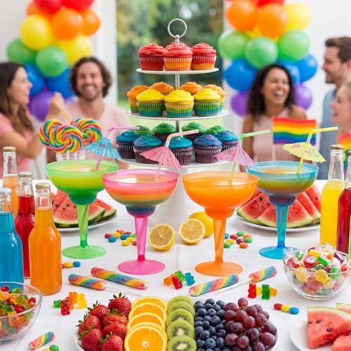 Hawaiian Honeydak 86 Pcs Plastic Margarita Glasses & Cocktail Straws Set