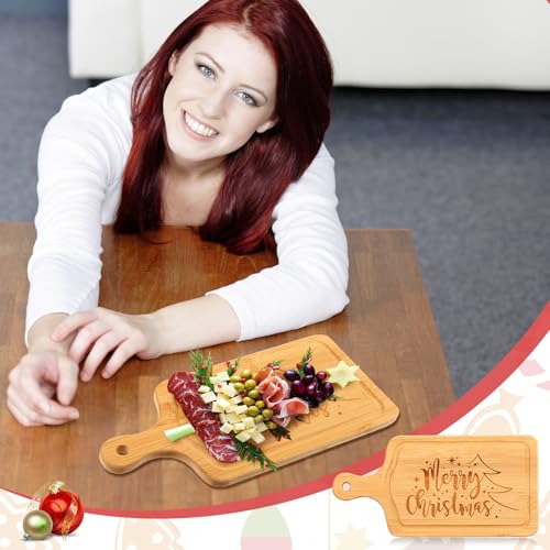 Christmas Cheese Board and Knife Set - Square Mini Wooden Serving Tray with Holiday Design - 2 Pack