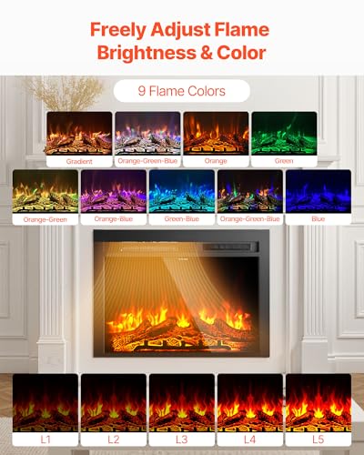 40 Inch Electric Fireplace Insert Recessed Wall Mounted Heater