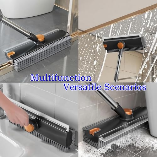 3-in-1 Floor Scrub Brush with Squeegee and 52" Long Handle for Tile & Grout