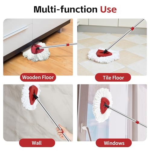 Spin Mop Replacement Kit - Adjustable Handle, Base & 2 Microfiber Refills
