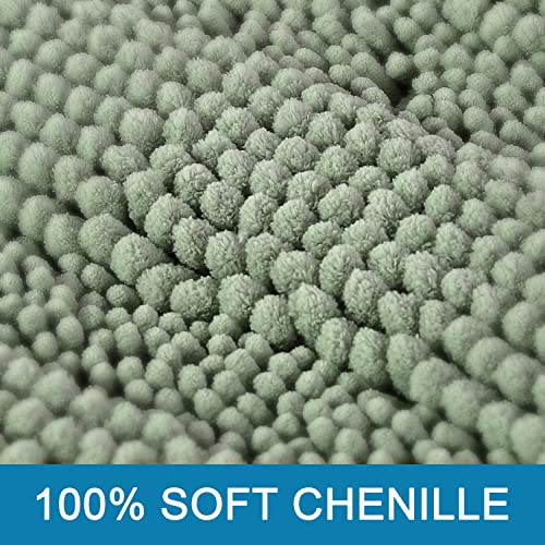 H.VERSAILTEX Sage Chenille Bath Mat Set of 2 Non-Skid Shaggy Rugs