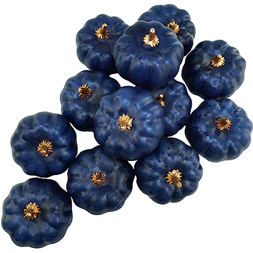 12 Pcs Small Navy Blue Artificial Foam Pumpkins for Fall Home Decor