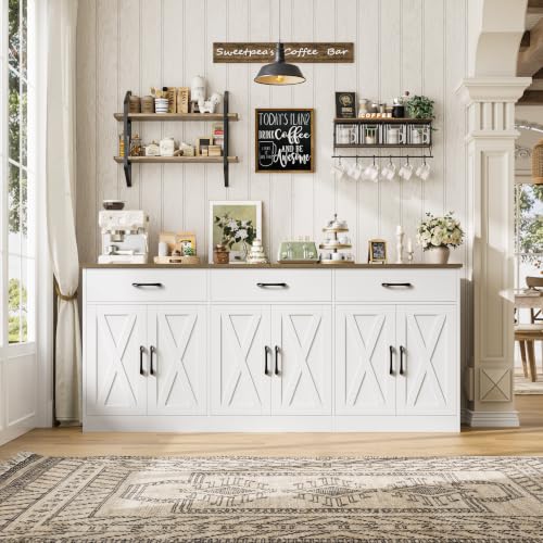 71-Inch Farmhouse Kitchen Sideboard Buffet Cabinet with 3 Drawers