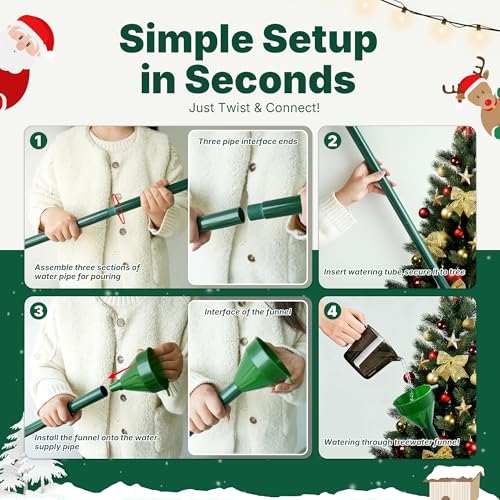 Green 51-Inch Christmas Tree Watering Funnel with Hose - Spill-Free Plant Watering Tool
