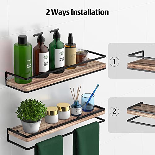 Rustic Floating Wall Shelves - Solid Wood Industrial Storage Set of 2