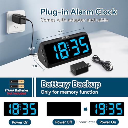 Digital Alarm Clock for Bedrooms - Loud Dual Alarm, Dimmable LED Display