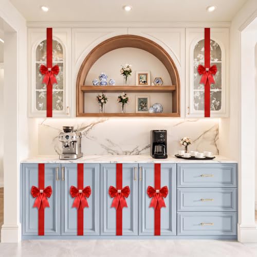 PUFFLD 8 Pcs Red Christmas Cabinet Ribbon Bows 77.9in - Satin