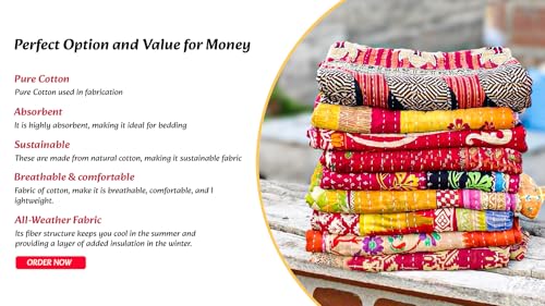 Handmade Vintage Indian Kantha Quilt - 90x60 Inch Cotton Blanket