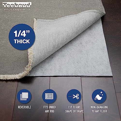 Non-Slip Area Rug Pad, 1/4" Thick Reversible Gripper for Hard Floors