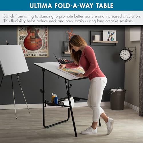 Adjustable Art Drafting Table with Storage Tray, Fold-Away Design, Black