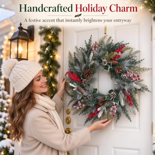24 Inch Christmas Wreath for Holiday Decor - MUTRAIN Xmas-M1