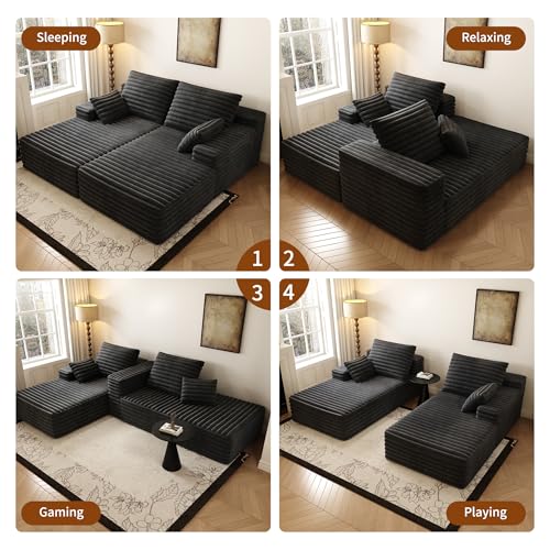 80-Inch Oversized Cloud Chaise Lounge, Plush Faux Fur Double Sleeper Sofa