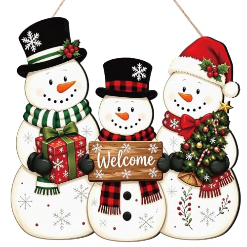 MUOUAKATE Snowman Christmas Wreath Holiday Decor Wall Hanging - Snowman