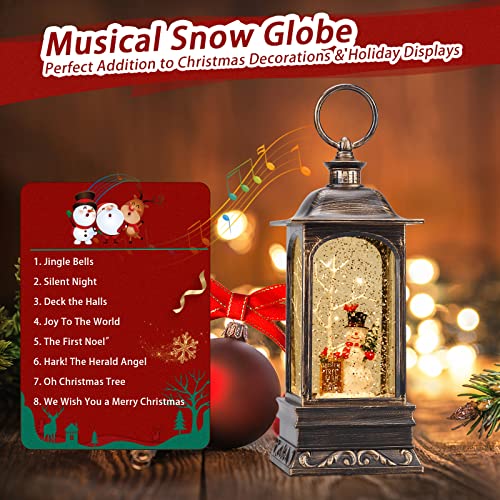 Musical Christmas Snow Globe Lantern with Swirling Glitter & 8 Songs
