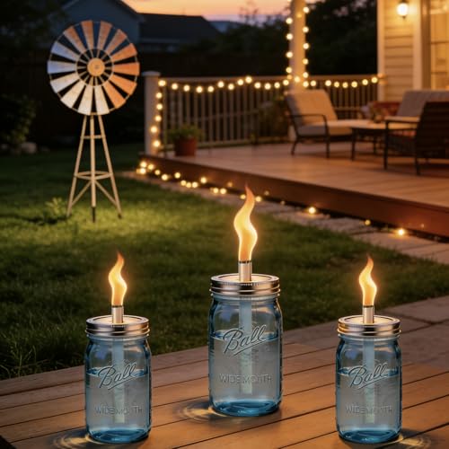 Mason Jar Tabletop Torch Kit - 4 Pack with Stainless Steel Lids