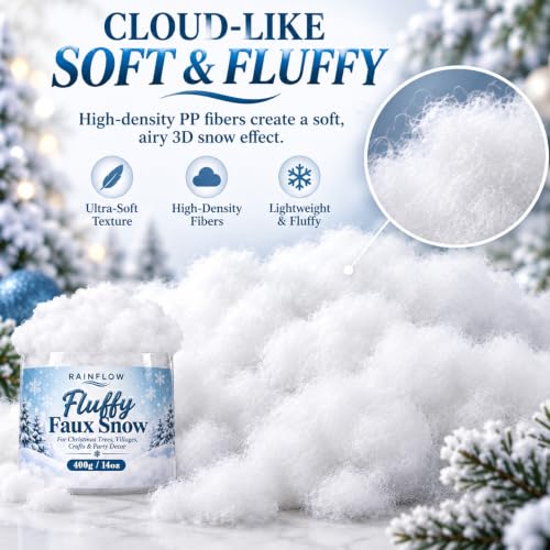 RAINFLOW 14 OZ Fake Snow Cotton Fluff for Christmas & Winter Decor