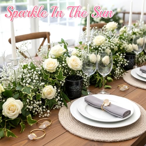 Gold Leaf Napkin Rings Set - 100 Durable Round Table Decorations for Weddings & Holidays
