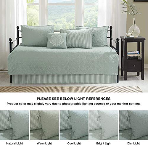 Reversible Daybed Cover Set - 6 Piece Quilted Bedding Set (39" x 75", Seafoam)
