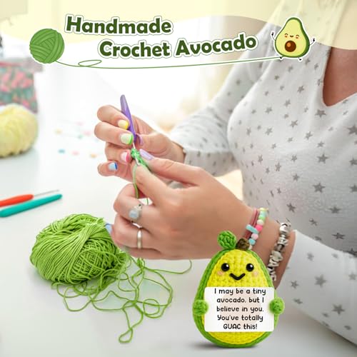 Handmade Crochet Avocado Keepsake with Inspirational Encouragement Card