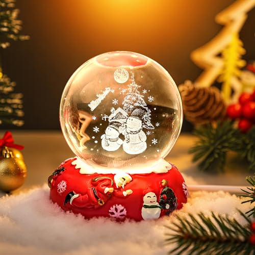 Briignite LED 3D Crystal Ball Night Light with Snowman Base - USB/Battery Decor