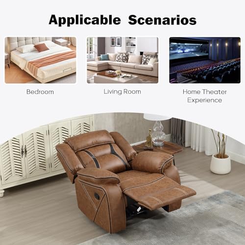 Manual Reclining Chair, Modern Faux Leather Single Sofa for Living Room