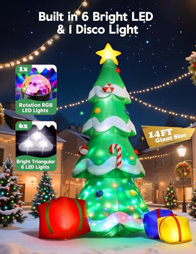 14FT Inflatable Christmas Tree with Lights & Gift Boxes for Yard Decor