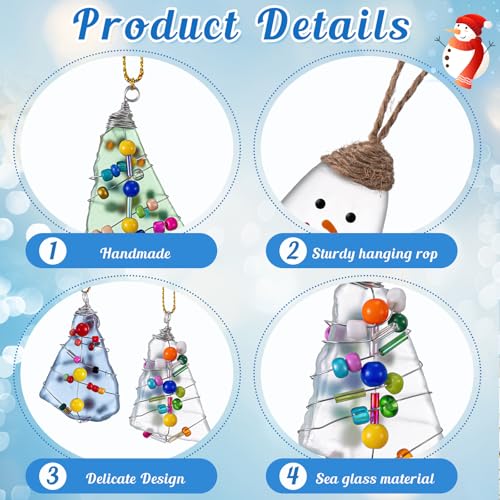 Syhood 6 Pcs Sea Glass Christmas Tree Ornaments Snowman Crystal Ocean Beach Crafts Ornament Sets for Christmas Tree Home Decoration