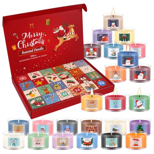 Howemon 24 Days Advent Calendar Candles 2026 – 24 Variety Scented Soy Wax Gift Set (#1)