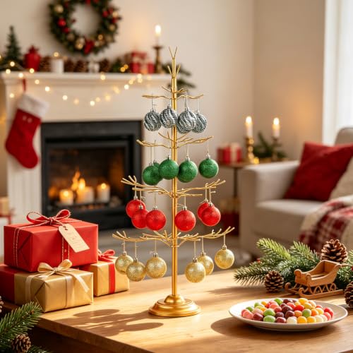 Gold 4-Tier Ornament Display Tree - Tabletop Metal Christmas Stand by XUEMEKO