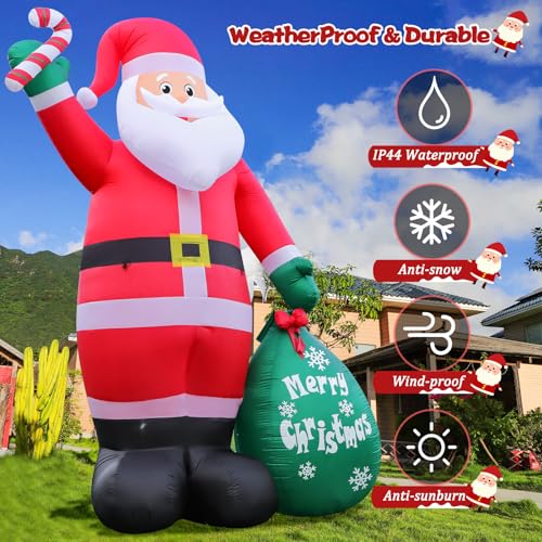 12ft Giant Christmas Inflatable Santa with Candy & Gift Bag - LED Lighted Outdoor Yard Decor