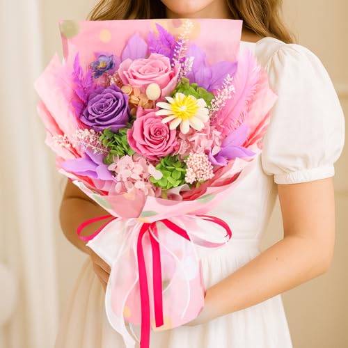 Preserved Pink Rose Bouquet in Gift Box - Long-Lasting Forever Flowers