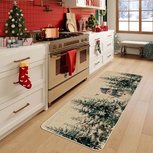 Christmas Snowflake Kitchen Floor Mats - Low Profile Holiday Rug Set