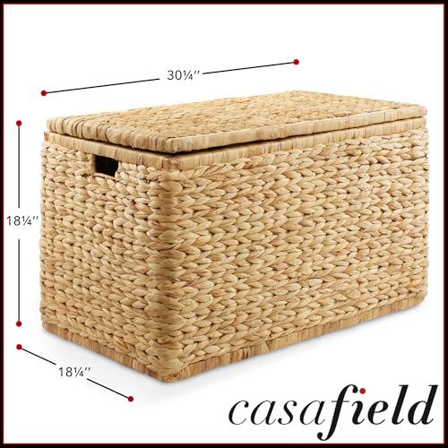 30-Inch Wicker Storage Chest with Lid, Safety Hinge, and Cut-Out Handles