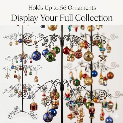 HOHIYA Black 3 Ft Ornament Display Tree Stand with 56 Hooks for Christmas & Holiday Decor