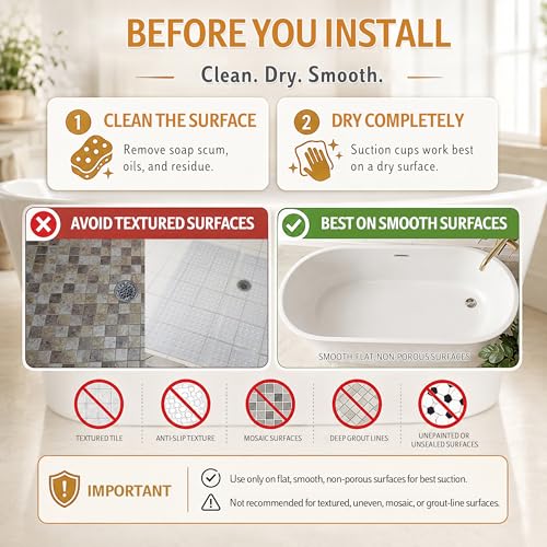 Non-Slip Bathtub Mat with Suction Cups and Drain Holes, 35x16 Inch