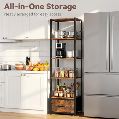 6-Tier Tall Corner Bookshelf with LED Lights and Fabric Drawer, 60.6-inch