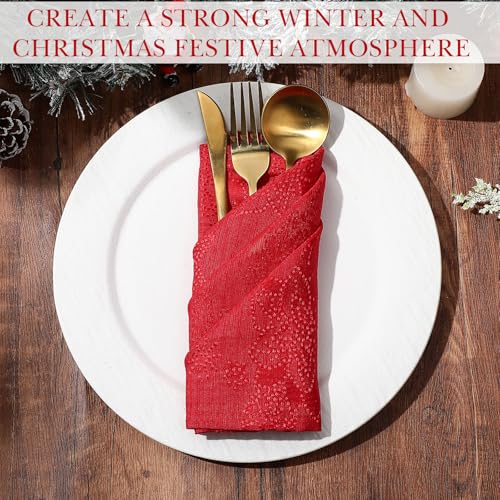 Set of 6 Red Jacquard Damask Christmas Cloth Napkins - Windkream