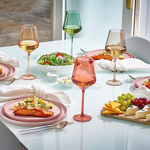 Bella Vino Colorful Hand-Blown Crystal Wine Glass Set of 6, 18oz Stemware for Red & White Wines