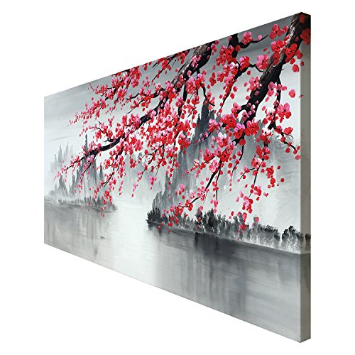 Hand-Painted Plum Blossom Oil Painting Black and White Canvas Wall Art