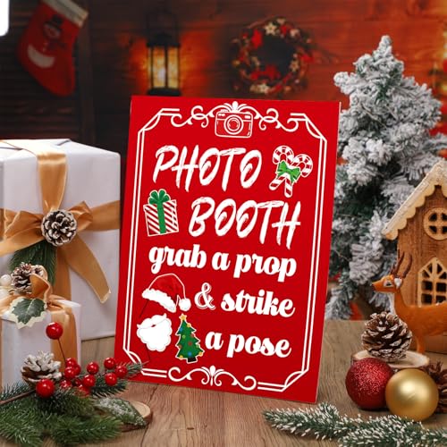 Briwooody Christmas Photo Booth Sign with Stand – Retro Background Prop (Variation: Christmas)