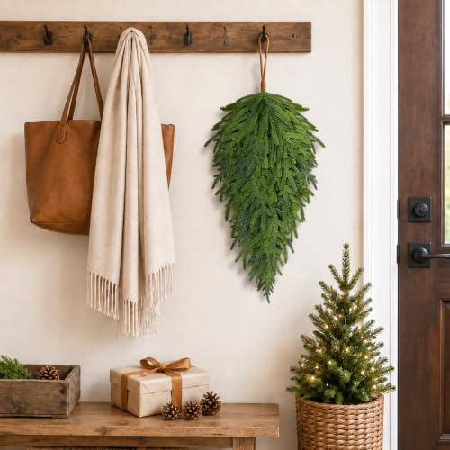 ICX 2PCS Christmas Teardrop Swag - 28 Inch Norfolk Pine Door Decorations - Holiday Wreaths & Garlands