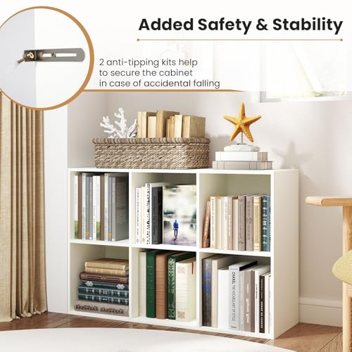 3-Tier 6-Cube Bookcase, Modern Storage Organizer Shelf Unit for Living Room