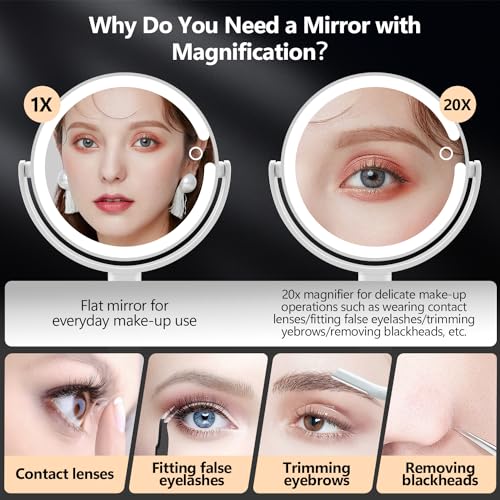 MIYADIVA Makeup Mirror with Lights,20X Magnifying Light and Touch