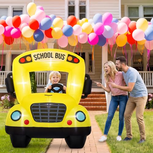 6 x 5 ft Inflatable School Bus Party Decoration with Built-in LED Lights