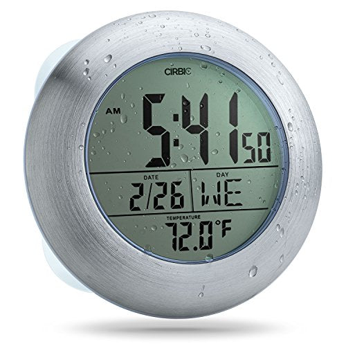 Water Resistant Digital Shower Clock with Suction Cups, Date & Temperature