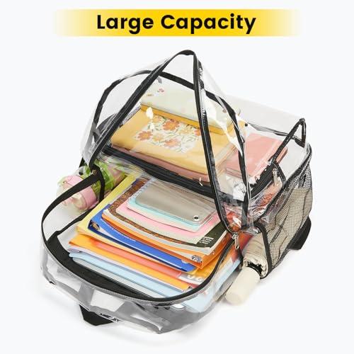 Large Heavy Duty Clear Backpack with Reinforced Straps for School & Travel